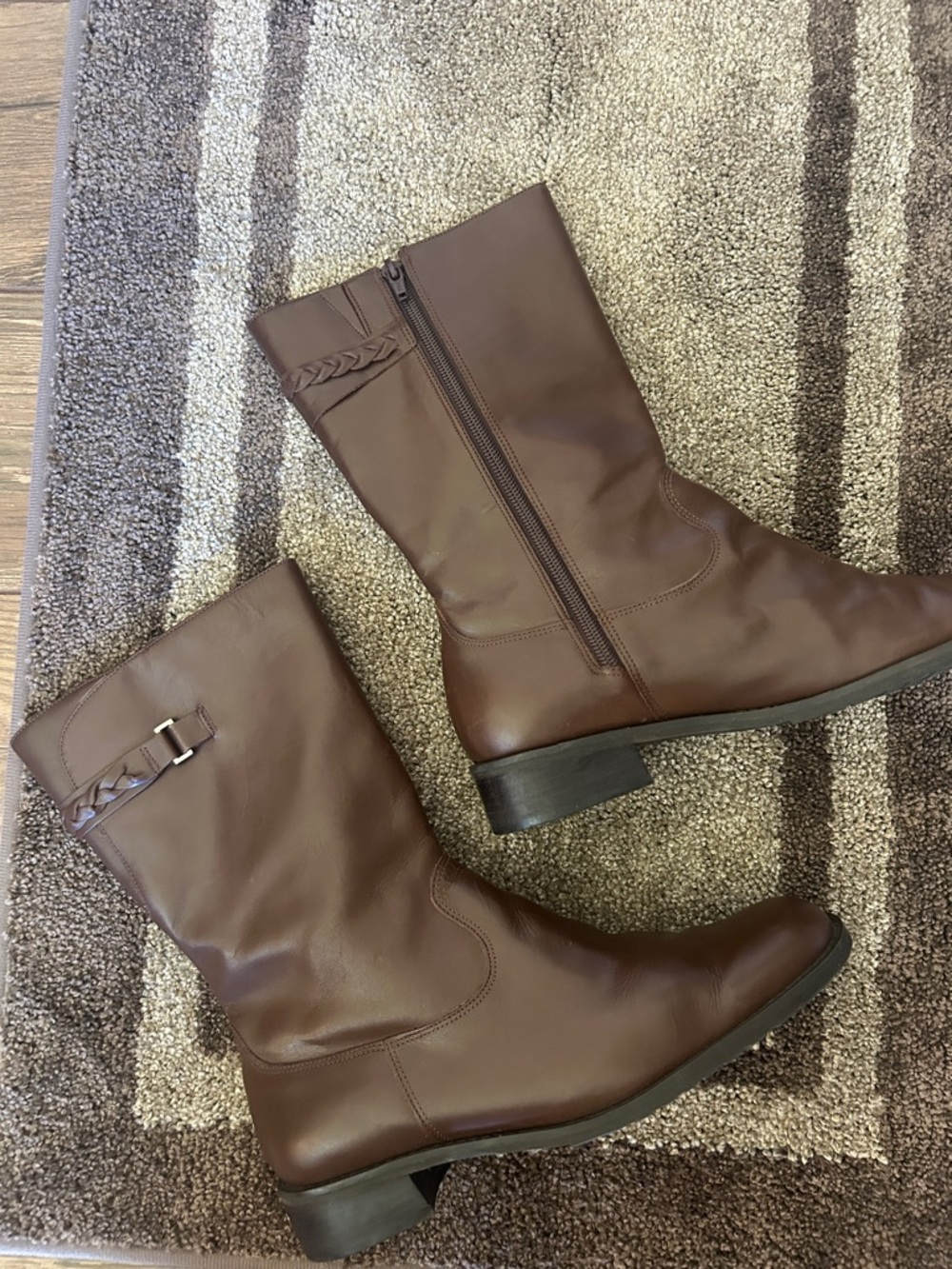 Easy Spirit Chocolate Brown Mid-Calf Heeled Boots with Braided Strap Detail